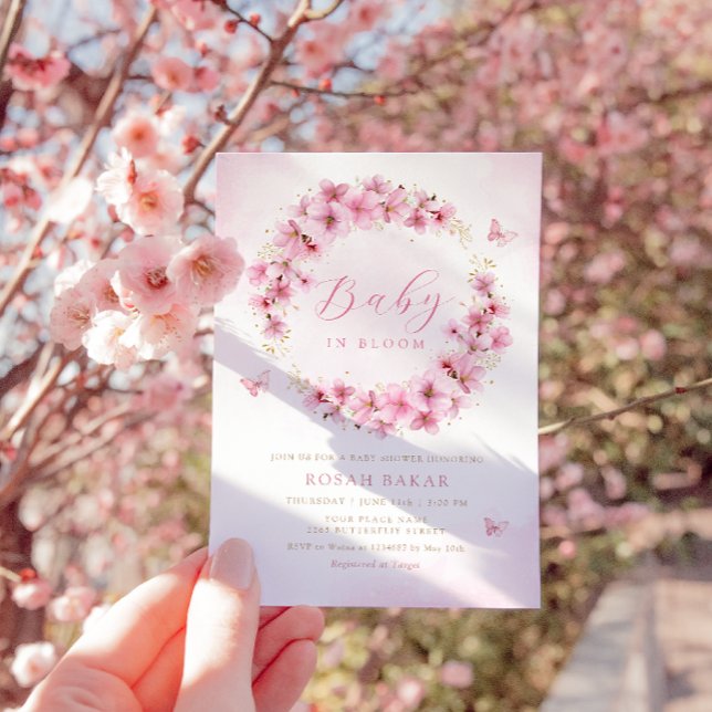 Boho Blush Pink Floral Butterfly Girl Baby Shower Invitation (Creator Uploaded)
