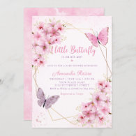 Boho Blush Pink Floral Butterfly Girl Baby Shower Invitation