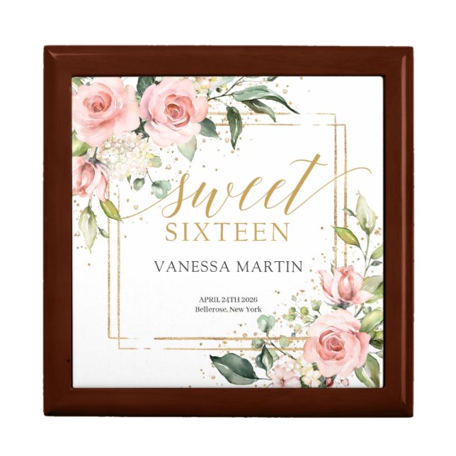 Boho Blush pink floral eucalyptus 16th birthday Gift Box (Front)