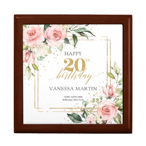 Boho Blush pink floral eucalyptus 20th birthday Gift Box