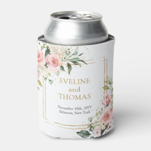 Boho Blush pink floral eucalyptus and gold Can Cooler