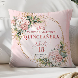 Boho Blush Pink Floral Eucalyptus Best Gift Quince Throw Pillow