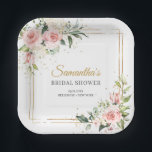 Boho Blush pink floral eucalyptus gold Bridal Paper Plates<br><div class="desc">Modern design for Bridal Shower Paper Plates features watercolor deep red marsala roses and blush pink roses peonies mixed  green fresh eucalyptus and woven into faux gold frame. Modern hand drawing script lettering.
Don't hesitate to contact me for matching items or customization.
Blush Roses ©</div>