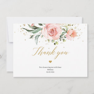 Boho Blush pink floral eucalyptus gold Bridal Thank You Card