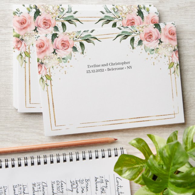 Boho Blush pink floral eucalyptus gold envelope (Stacked)