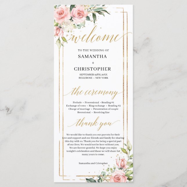 Boho Blush pink floral eucalyptus gold program (Front)