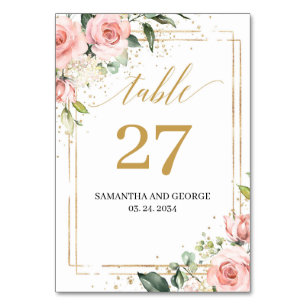 Boho Blush pink floral eucalyptus gold Table Number