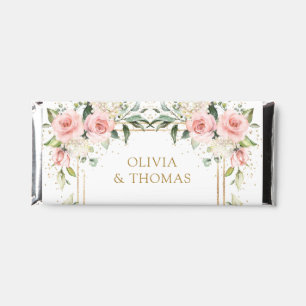Boho Blush pink floral eucalyptus gold wedding Hershey Bar Favors