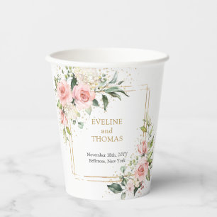 Boho Blush pink floral eucalyptus gold wedding Paper Cups