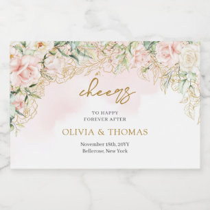 Boho Blush pink floral eucalyptus gold wedding Sparkling Wine Label
