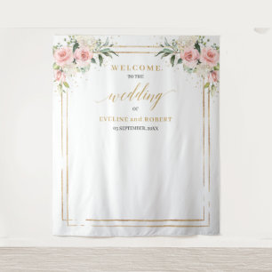 Boho Blush pink floral eucalyptus gold Wedding Tapestry