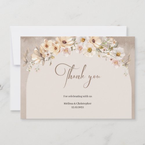 Boho Blush pink floral eucalyptus gold Wedding Thank You Card