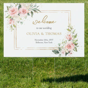 Boho Blush pink floral eucalyptus gold Welcome  Sign