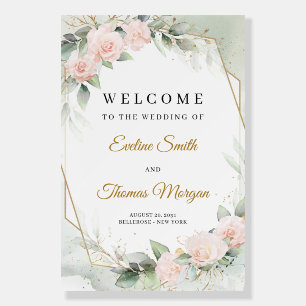 Boho blush pink floral eucalyptus wedding welcome foam board