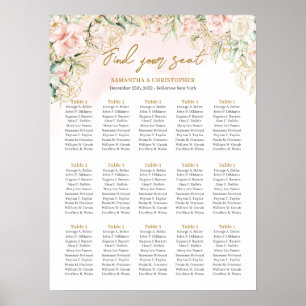 Boho blush pink floral gold 15 tables seating poster