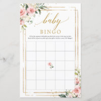 Boho blush pink floral gold baby shower bingo game