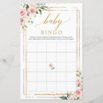 Boho blush pink floral gold baby shower bingo game