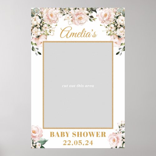 Boho blush pink floral gold baby shower photo prop poster