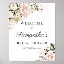 Boho blush pink floral gold bridal shower welcome  poster