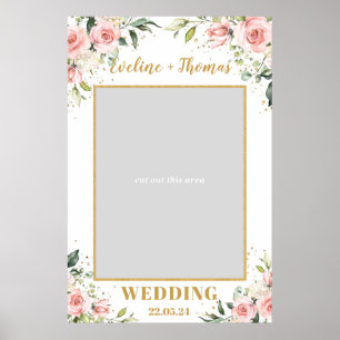 Boho blush pink floral gold bwedding photo prop poster