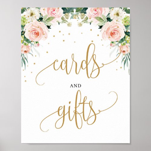 Boho blush pink floral gold cards and gifts sign