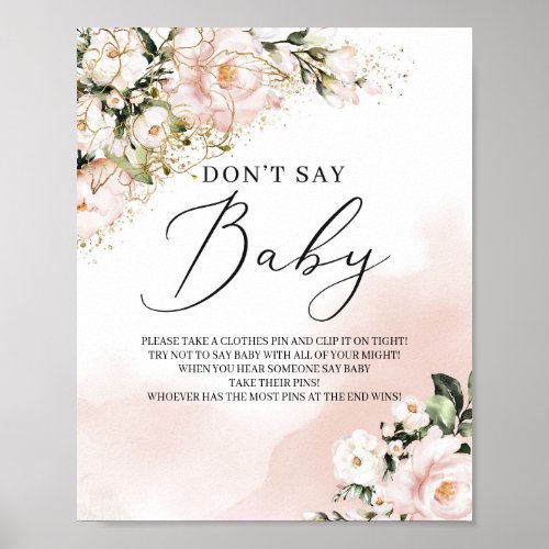 Boho blush pink floral gold dont say baby sign