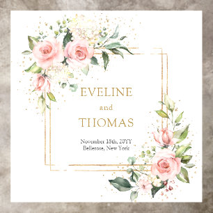 Boho Blush pink floral gold eucalyptus wedding Floor Decals