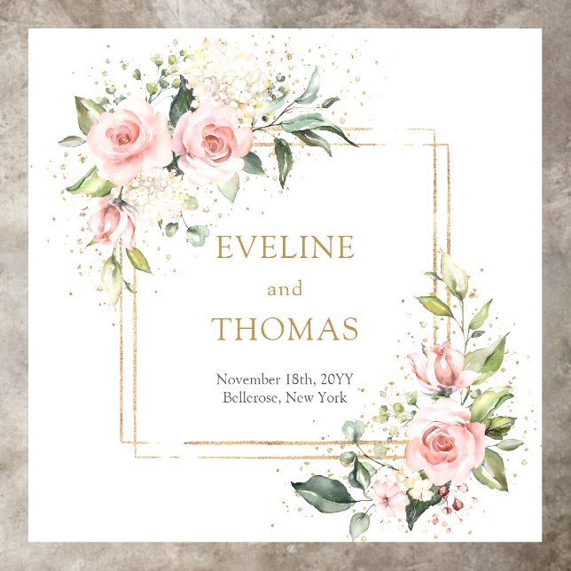 Boho Blush pink floral gold eucalyptus wedding Floor Decals (Insitu)