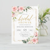 Boho blush pink floral gold frame bridal shower invitation (Standing Front)