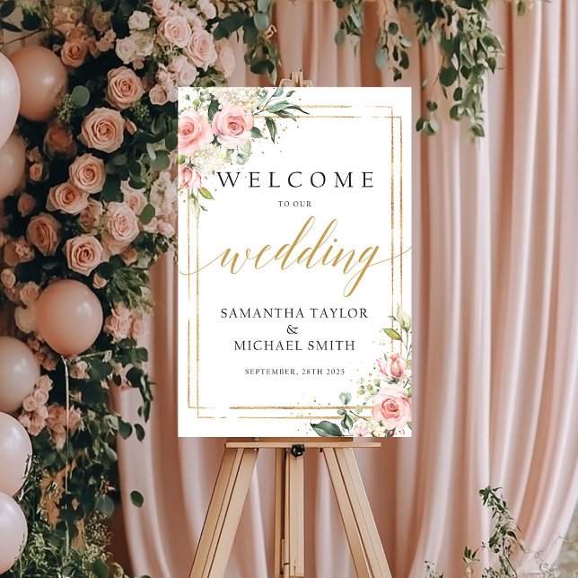 Boho blush pink floral gold geometric frame sign (Boho blush pink floral gold geometric frame sign)