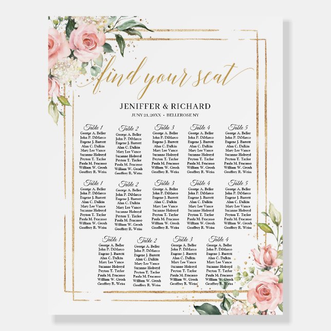 Boho blush pink floral gold geometric seating foam board (Front)