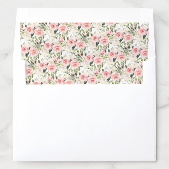Boho Blush pink floral gold glitter eucalyptus  Envelope Liner (In Envelope)