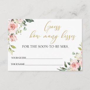 Boho blush pink floral gold how many kisses enclosure card