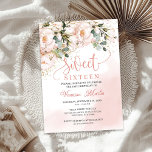 Boho blush pink floral gold leaves sweet sixteen  invitation<br><div class="desc">Get ready to celebrate in style with the Boho blush pink floral gold leaves Sweet Sixteen invitation! This stunning design captures the essence of adventure and fun with its delicate floral details and elegant gold leaves. Whether you're planning a wild outdoor adventure or a chic garden party, this invitation sets...</div>