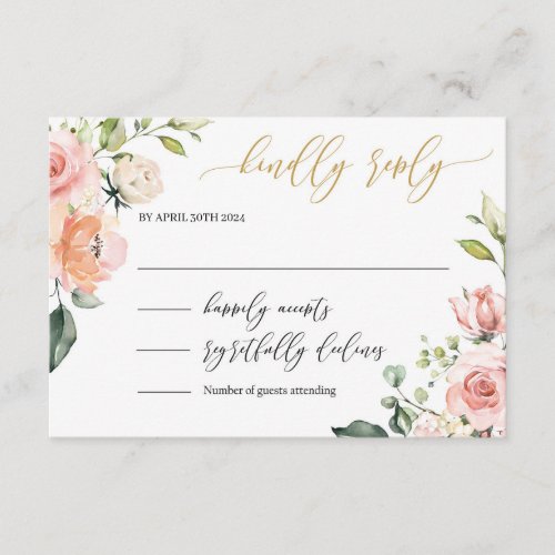 Boho blush pink floral gold letters wedding rsvp enclosure card