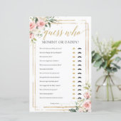 Boho blush pink floral gold mommy or daddy game (Standing Front)