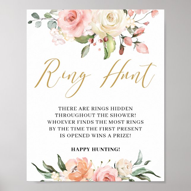 Boho Blush pink floral gold ring hunt game sign (Front)