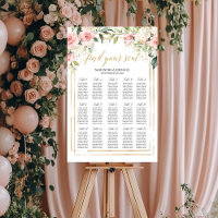 Boho blush pink floral gold wedding seating chart