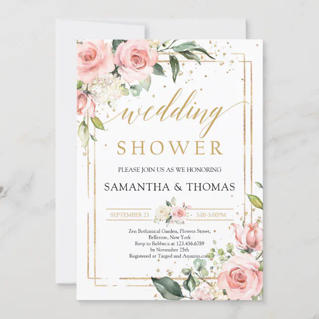 Boho Blush Pink Floral Gold Wedding Shower Invitation Zazzle