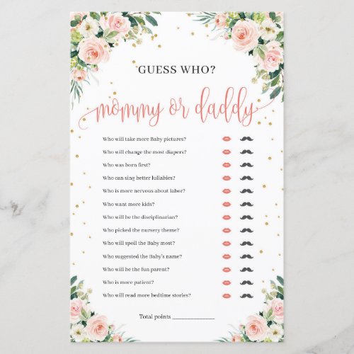 Boho blush pink floral green mommy or daddy game