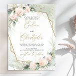 Boho Blush Pink Floral Greenery Gold Frame Wedding Invitation<br><div class="desc">Boho Blush Pink Floral Greenery Gold Frame Wedding Invitations, Contact me for matching items or for customization, Blush Roses ©Stunning design for a wedding suite – so modern lately color scheme – green and gold, successfully combined with soft pink roses peonies – this one will definitely impress all your guests....</div>