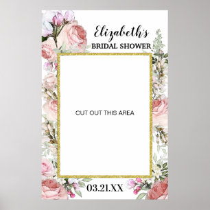 Boho Blush Pink Floral Photo Booth Frame Prop Poster