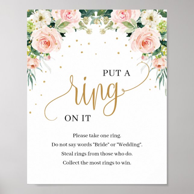 Boho blush pink floral put a ring on it game sign (Front)