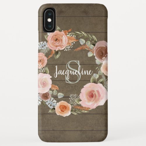 Boho Blush Pink Floral Reclaimed Barn Wood Name iPhone XS Max Case