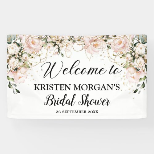 Boho blush pink floral roses gold bridal shower banner