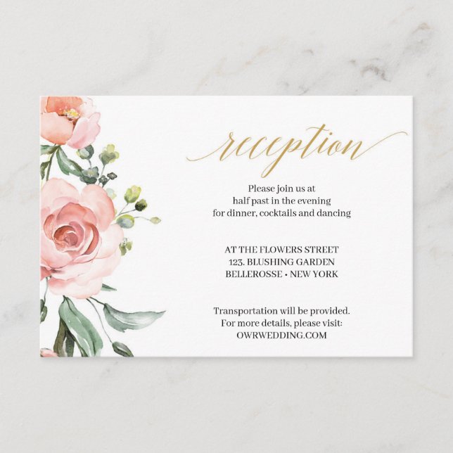 Boho Blush Pink Floral Roses Gold Geometric Enclosure Card (Front)