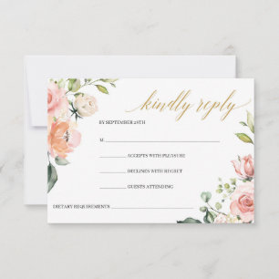 Boho Blush Pink Floral Roses Gold Geometric RSVP Card