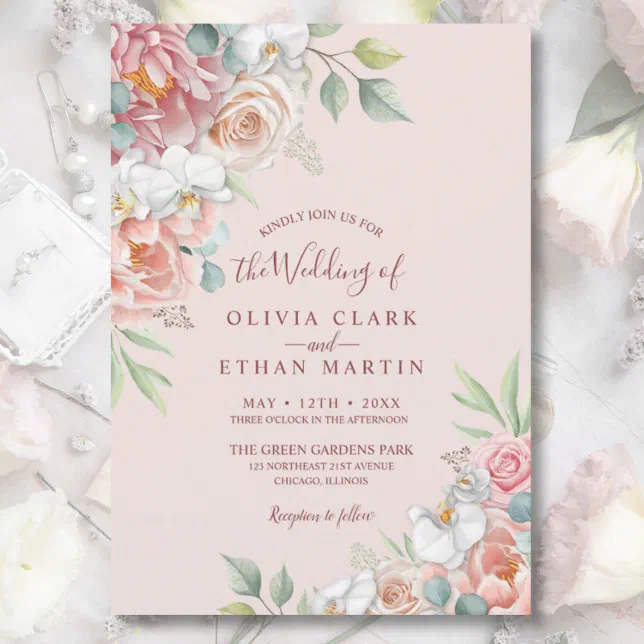 Boho Blush Pink Floral Rustic Wedding Invitation Zazzle