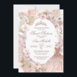 Boho Blush Pink Floral Sweet Sixteen 16th Birthday Invitation<br><div class="desc">Birthday invitation in an elegant boho style. Blush pink and white roses,  dried floral,  palm and pampas grass and a girl in a beautiful matching gown. 

Check the shop for this invitation with girls in different hair colors and skin tones and more variations.</div>