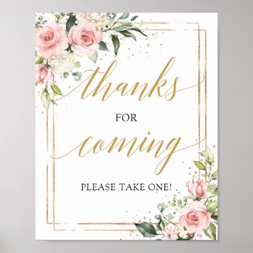 Boho blush pink floral thanks for coming sign
